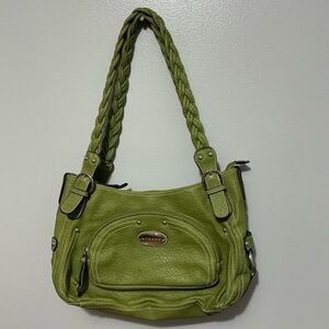 Strada Forest Green Shoulder Bag with a braided handle